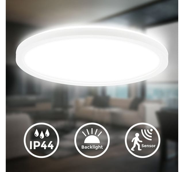 B.k.licht - led Panel Ø29 cm - 18W, 2400lm, Bewegungsmelder, IP44, neutralweiß, weiß