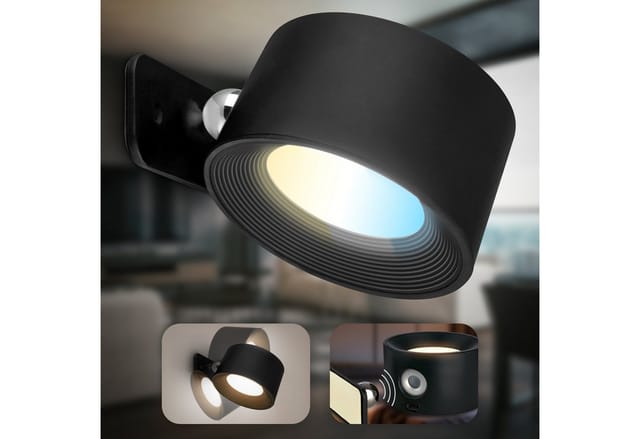 Wandlampe - 2W, 150lm, led, kabellos, dimmbar, cct, schwarz