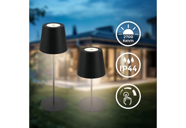 B.k.licht - Tischlampe - 2,5W, 200lm, kabellos, led, dimmbar, warmweiß, schwarz