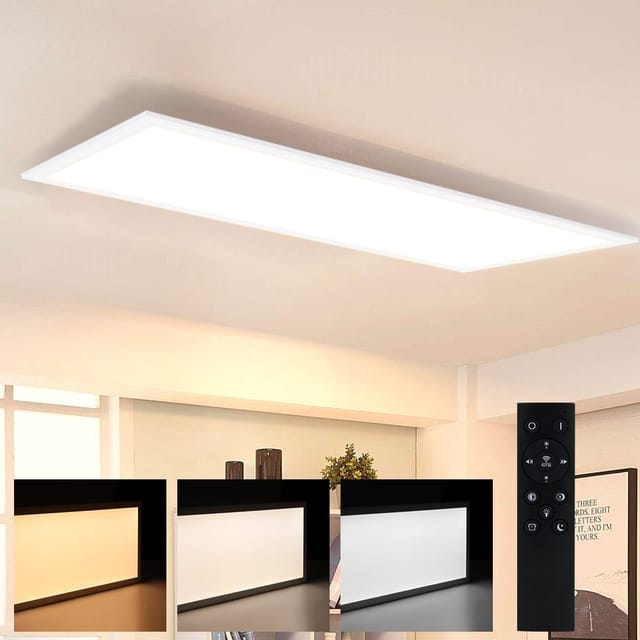 Deckenlampe Led Deckenleuchte Panel - Küchenlampe Dimmbar Mit Fernbedienung Wohnzimmerlampe Flach 42w Küche Deckenbeleuchtung Lang Deckenpanel 100x25 Cm Für Wohnzimmer Schlafzimmer Büro - Gbly
