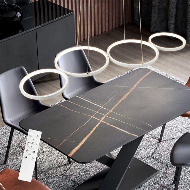 Gbly - Led Pendelleuchte Esstisch Hängelampe: 88cm Weiß Hängend Lampe Modern 4 Ring Hängeleuchte Design Esszimmerlampe Dimmbar Esstischlampe Mit Fernbedienung Pendellampe Für Wohnzimmer Schlafzimmer