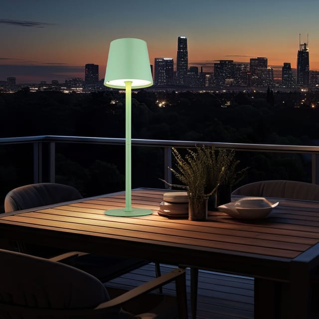 Tischlampe Tischleuchte Außenlampe Gartenleuchte Beistellleuchte Terrassenlampe, Metall Kunststoff blassgrün opal, Touchdimmer, led 3W 130LM 3000K