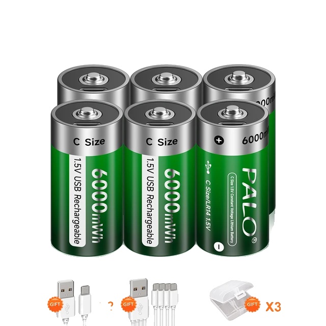 Wiederaufladbarer Akku, 6000 Mwh Kapazität, Schnellladefunktion, 6 Stück Größe C