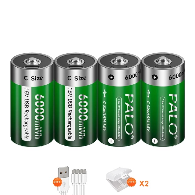 Wiederaufladbarer Akku, 6000 Mwh Kapazität, Schnellladefunktion, 4 Stück, Größe C