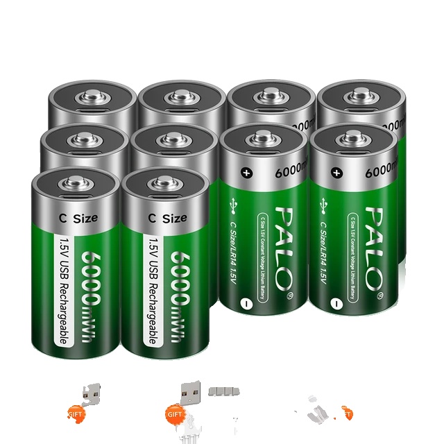Wiederaufladbarer Akku, 6000 Mwh Kapazität, Schnellladefunktion, 10 Stück, Größe C
