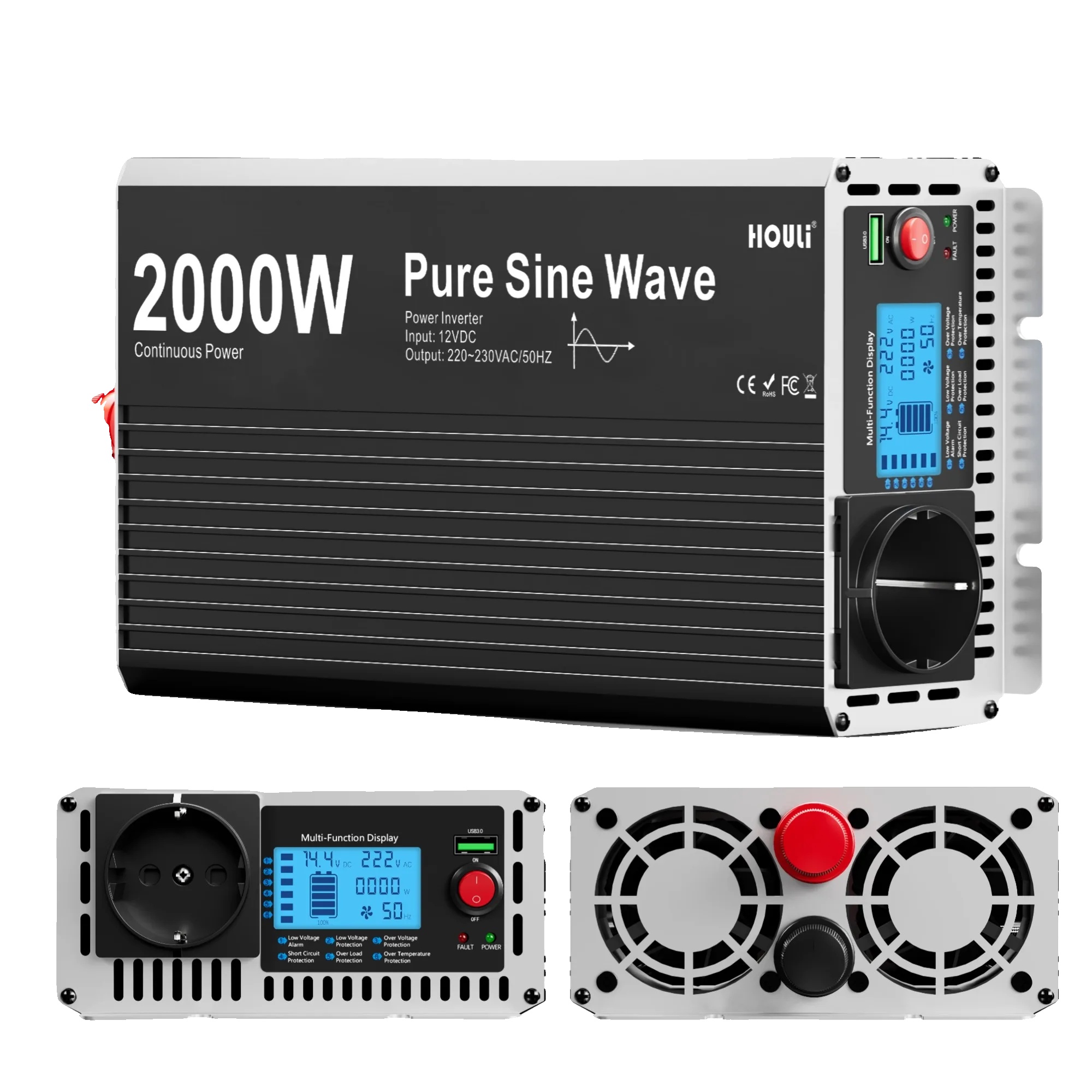 Wechselrichter, Reine Sinuswelle, Lcd-display, Fernbedienung, 2000 W, 12 V, 220–230 V, 50 Hz