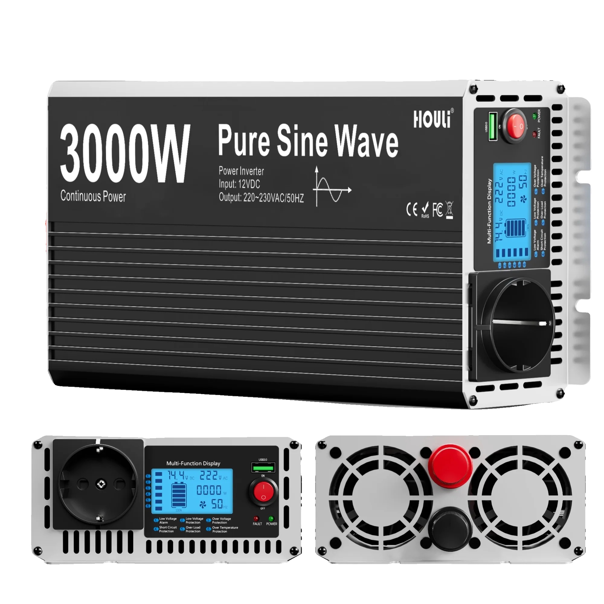 Wechselrichter, Reine Sinuswelle, Lcd-display, Fernbedienung, 3000 W, 24 V, 220–230 V, 50 Hz