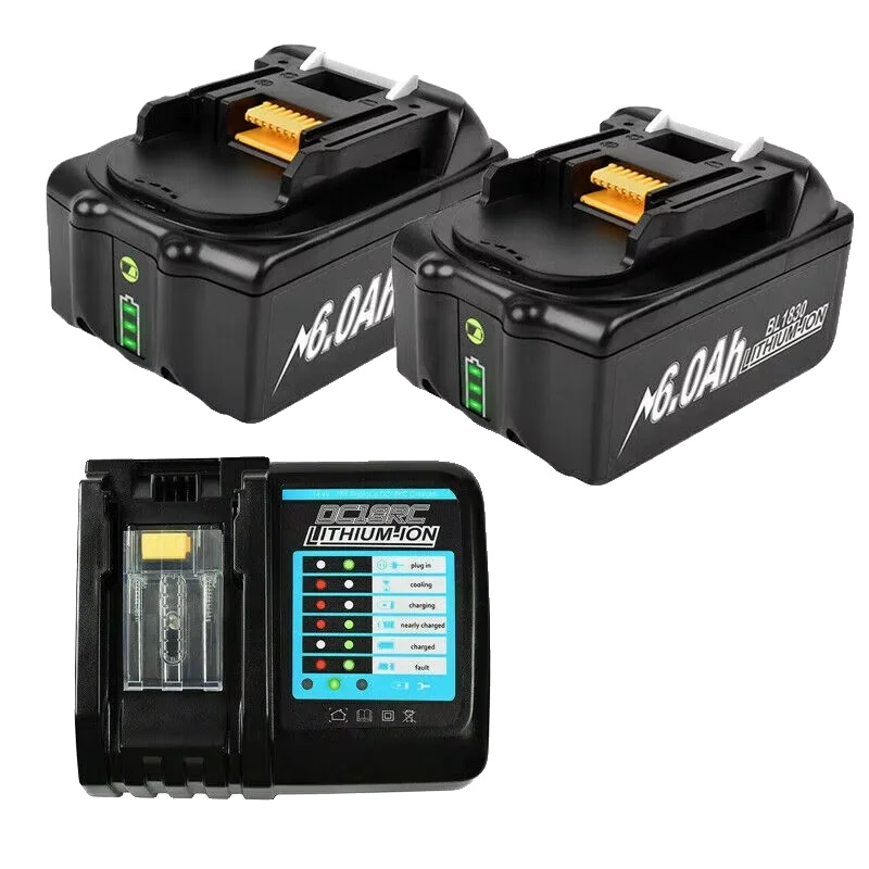 Wiederaufladbarer Akku, 6000 Mah Kapazität, 18 V Spannung, Vielseitig Kompatibel, 2 Akkus, 1 Ladegerät