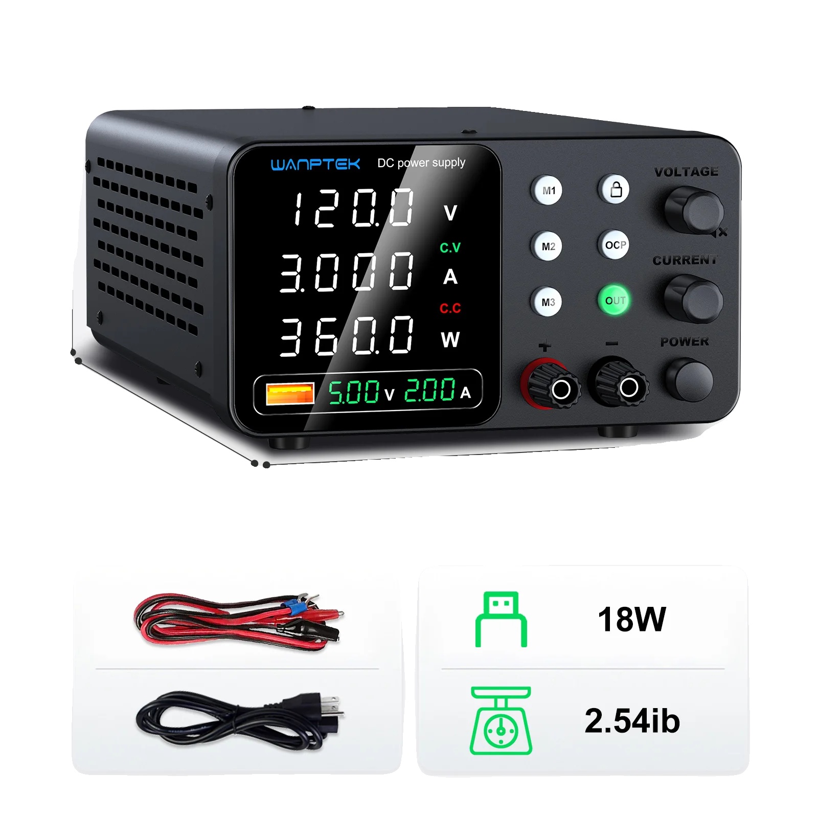 Labornetzteil, Einstellbare Ausgangsleistung, Sicherheitsfunktionen, 120 V 3 A Tps-c1203
