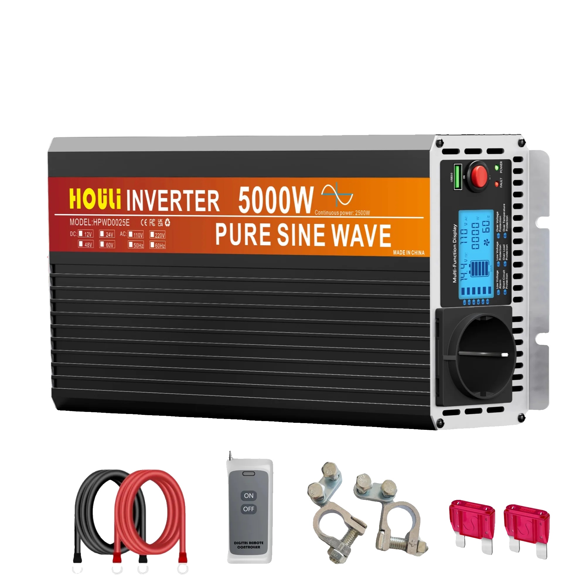Wechselrichter, Fernbedienung, Usb-ladeanschluss, 5000 W, 12 V, 220–230 V