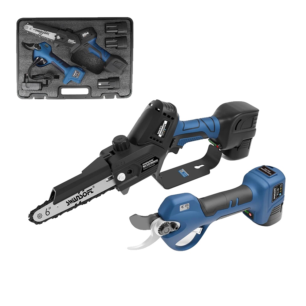 Elektrische Gartenschere, Bürstenloser Motor, Langlebige Klinge, Blau, 3 Batterien