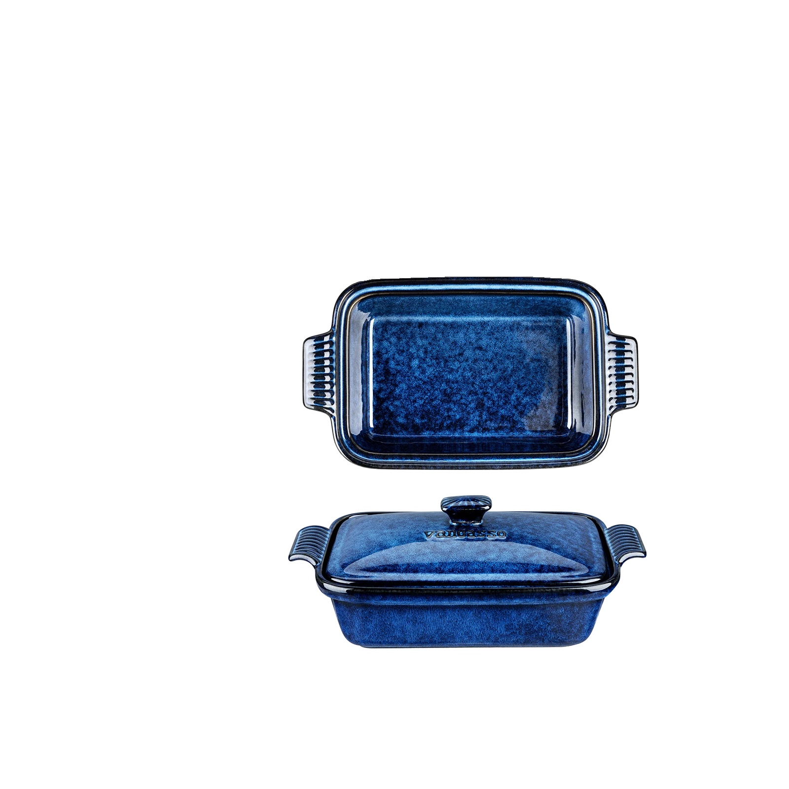 Blaue Auflaufform, Ofengebackenes Design