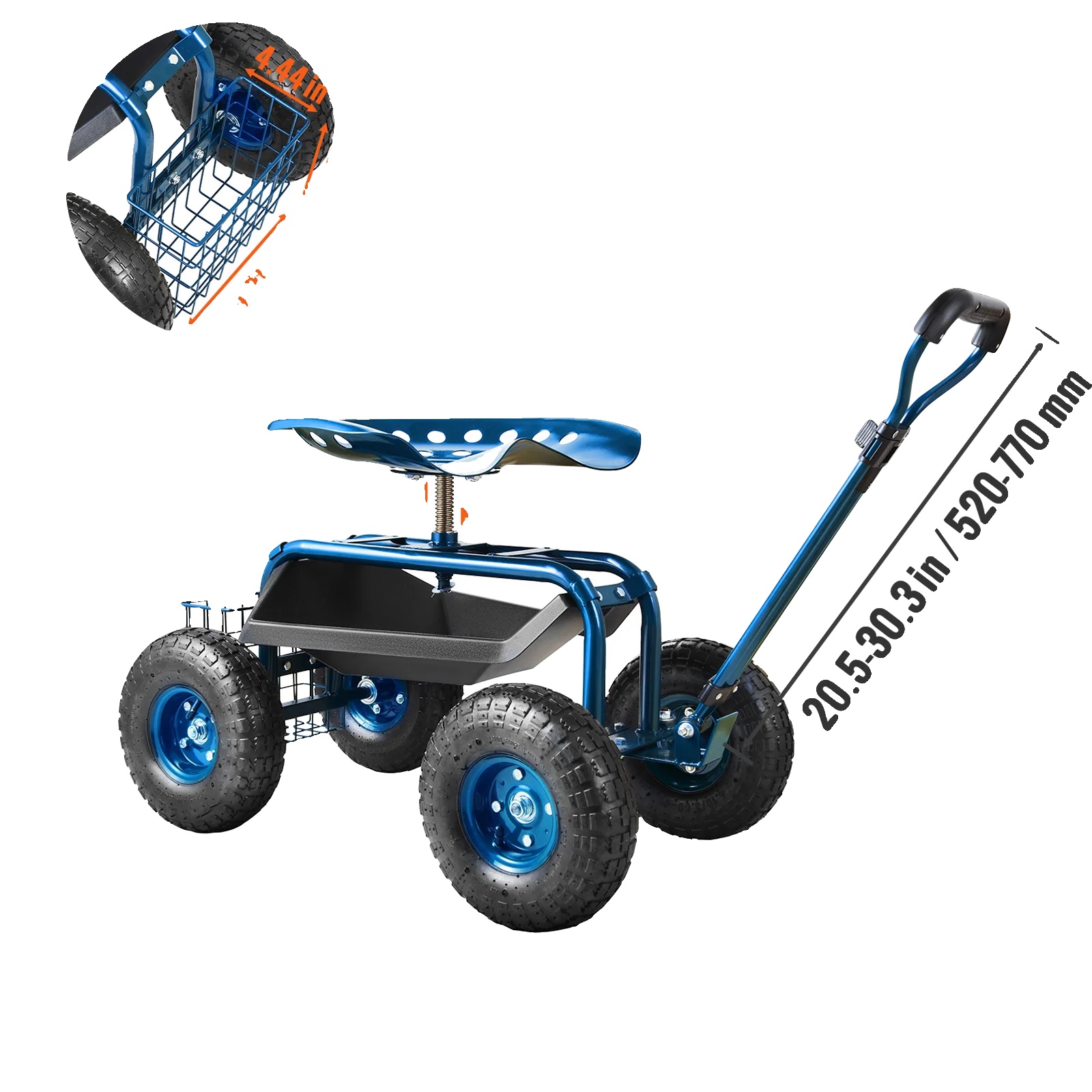 Rollbarer Gartenwagen, Ergonomisches Design, Verstellbare Lenkung, Blau