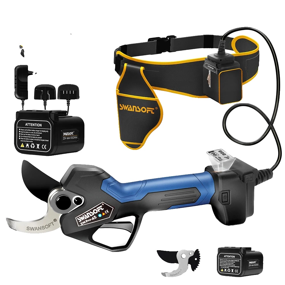 Elektrische Gartenschere, Kabellos, Bürstenloser Motor, Blau, Zwei Akkus