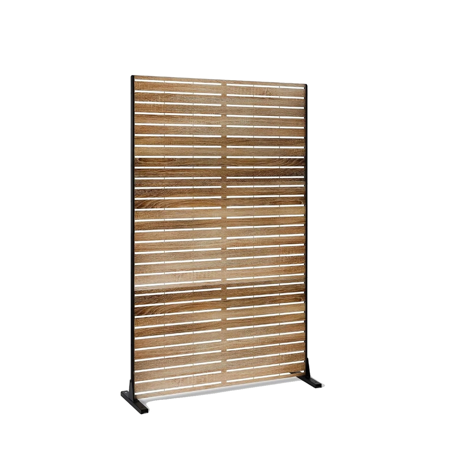 Sichtschutzwand, Freistehendes Design, Robuste Metallkonstruktion, Braune Holzlamellen