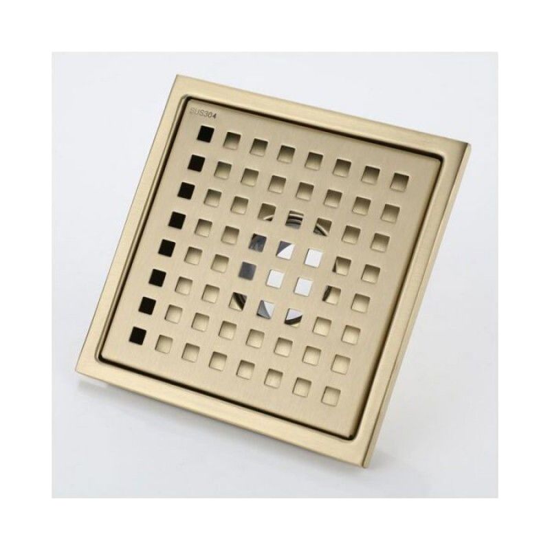 15x15cm Goldener Edelstahl-duschablauf, Quadratisch, Bodenablauf Mit Abdeckung Und Etikett
