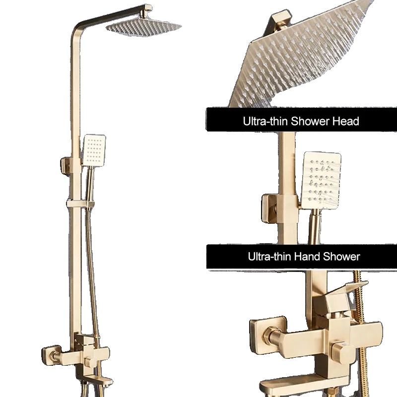 Duschset, Wandmontiert, Modernes Design, Gebürstetes Gold
