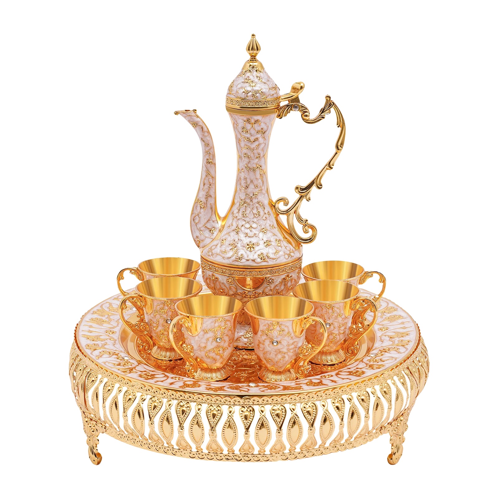 Teeservice, Bestehend Aus Teekanne Und Sechs Teetassen, Europäisches Design, Gold, Achtteiliges Set