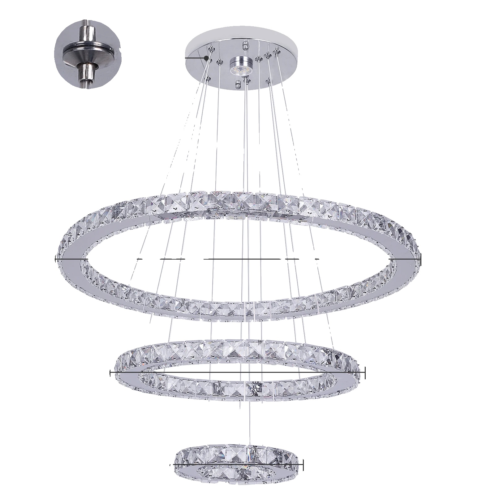 Kronleuchter, Led-beleuchtung, Helligkeit Einstellbar, 3 Ringe 60x40x20cm, Dimmbare Fernbedienung