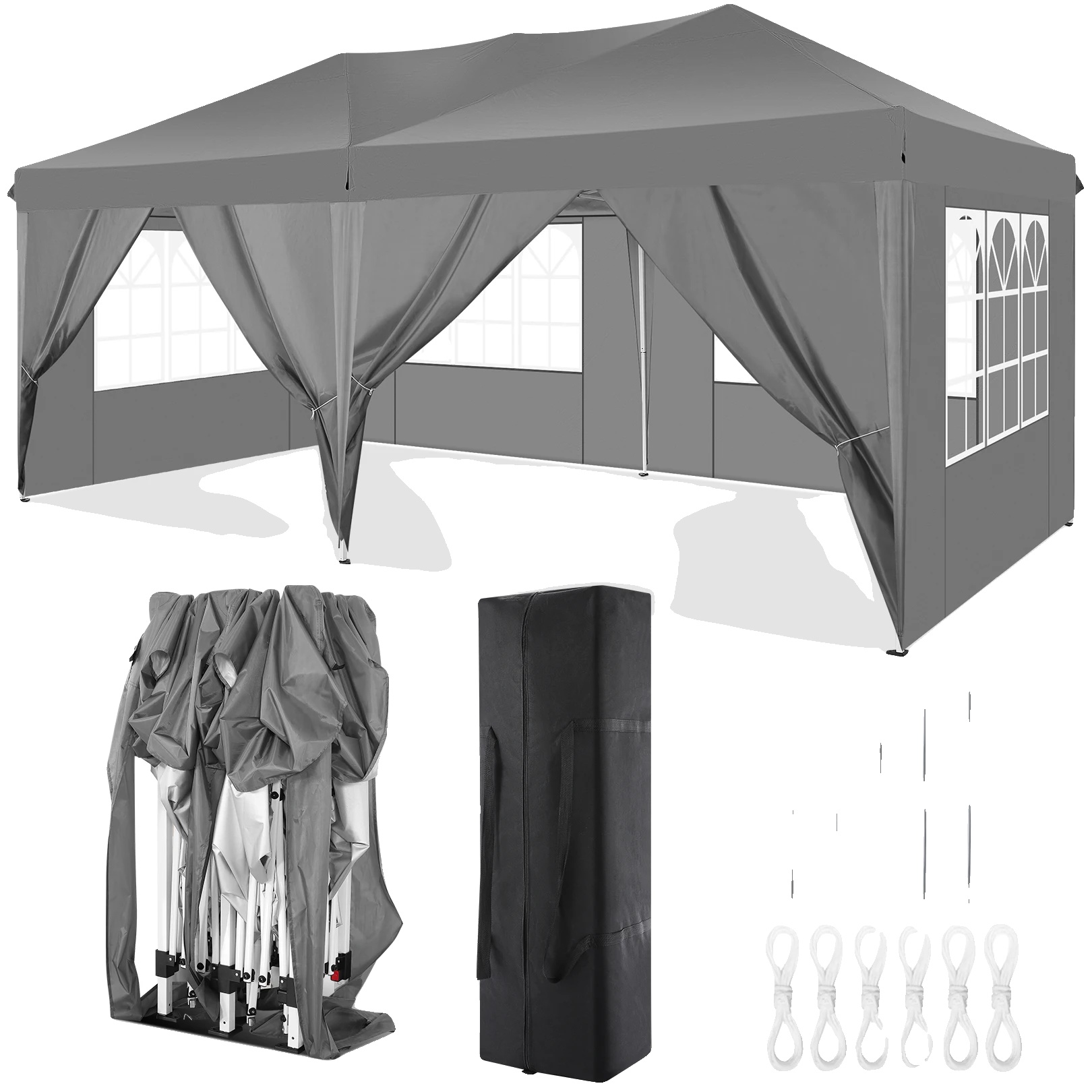 Pavillon, Wasserdichtes Material, Höhenverstellbar, Grau, 3 X 6 M