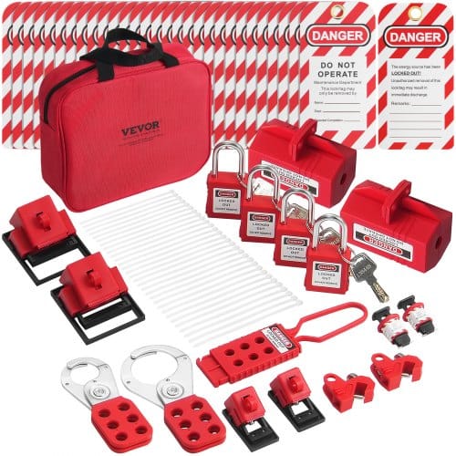 Elektrisches Lockout-tagout-kit, 47-teiliges Sicherheits-loto-kit Mit Vorhängeschlössern, Haspen, Etiketten, Nylonbändern, Steckerverriegelungen, Leistungsschalterverriegelungen Und Tragetasche