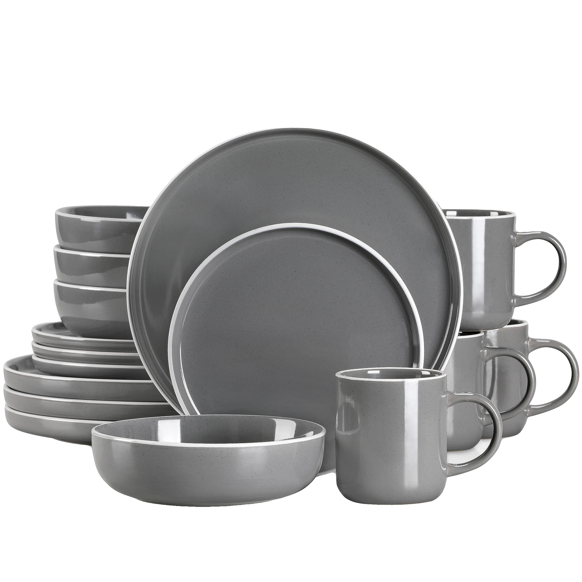 Geschirrset, Elegantes Design, Komplettes Tischgeschirr, Grau, 16-teilig
