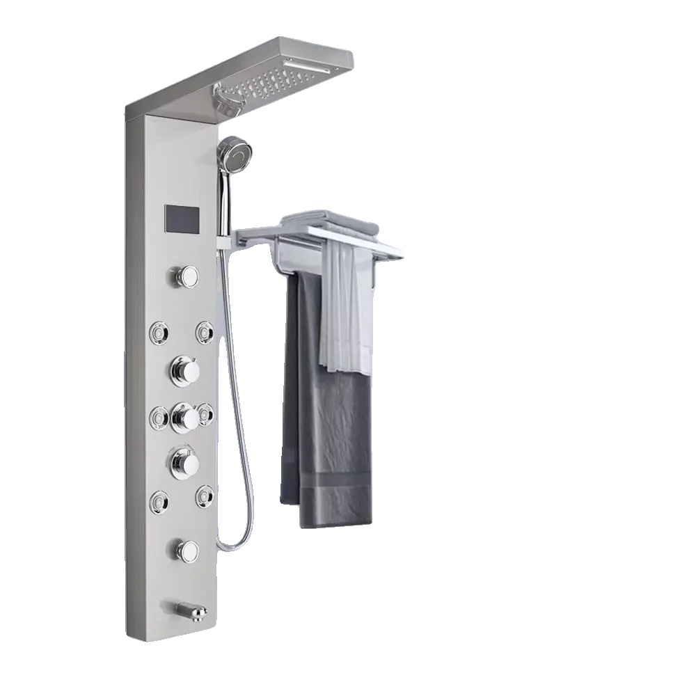 Duschpaneel Mit Regen- Und Wasserfallfunktion, Led-beleuchtung Mit Temperaturanzeige, S8009 Gebürstetes Nickel