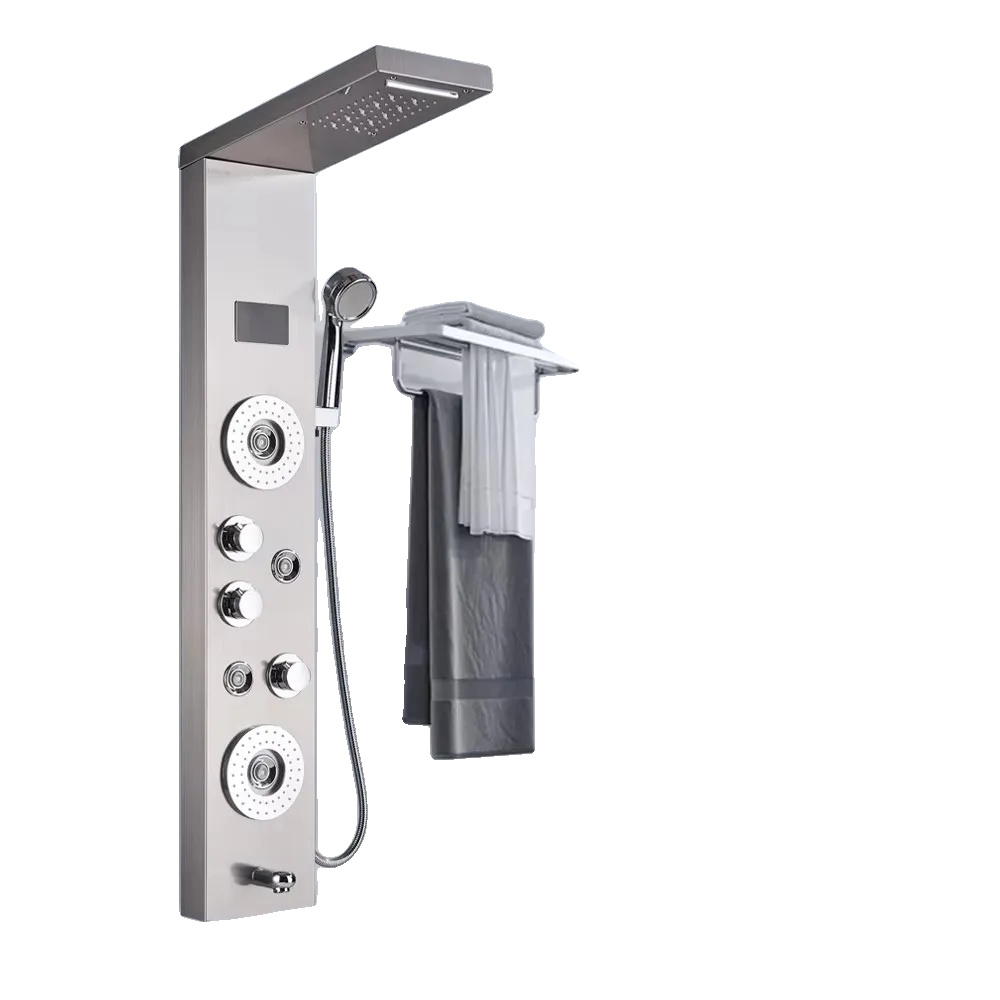 Duschpaneel Mit Regen- Und Wasserfallfunktion, Led-beleuchtung Mit Temperaturanzeige, S8006 Gebürstetes Nickel
