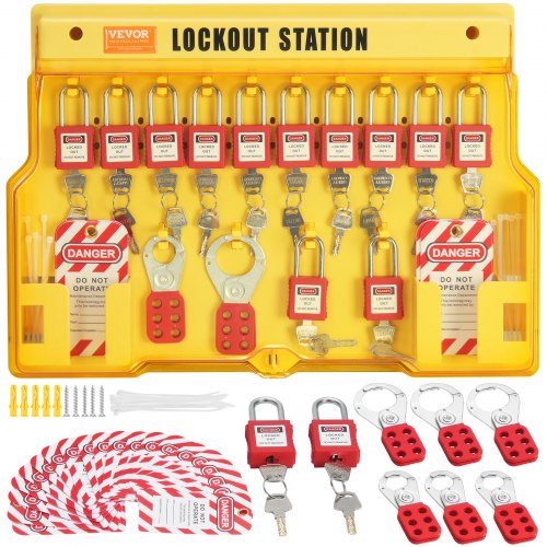 Elektrisches Lockout-tagout-kit, 60-teilige Sicherheits-lockout-tagout-station Inkl. Vorhängeschlösser, Haspen, Anhänger, Nylonbinder, Erweiterungskit Und Lockout-stationsplatine - Vevor