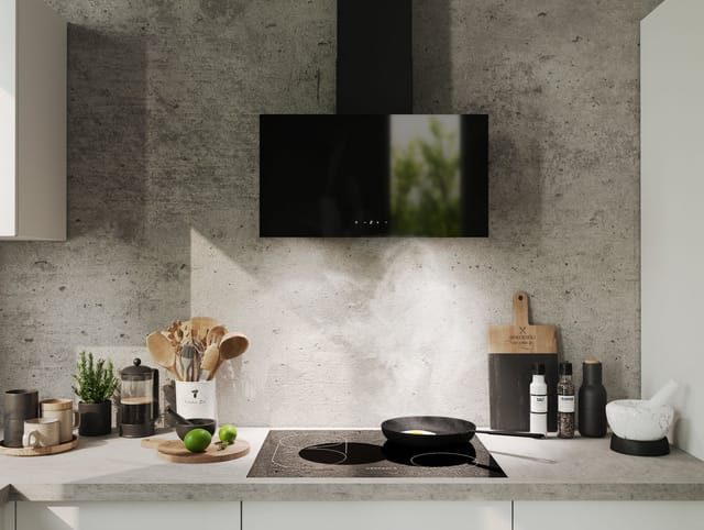 Respekta - Dunstabzugshaube Kopffrei flache Glasfront 60 cm Schwarz Umluft Lio