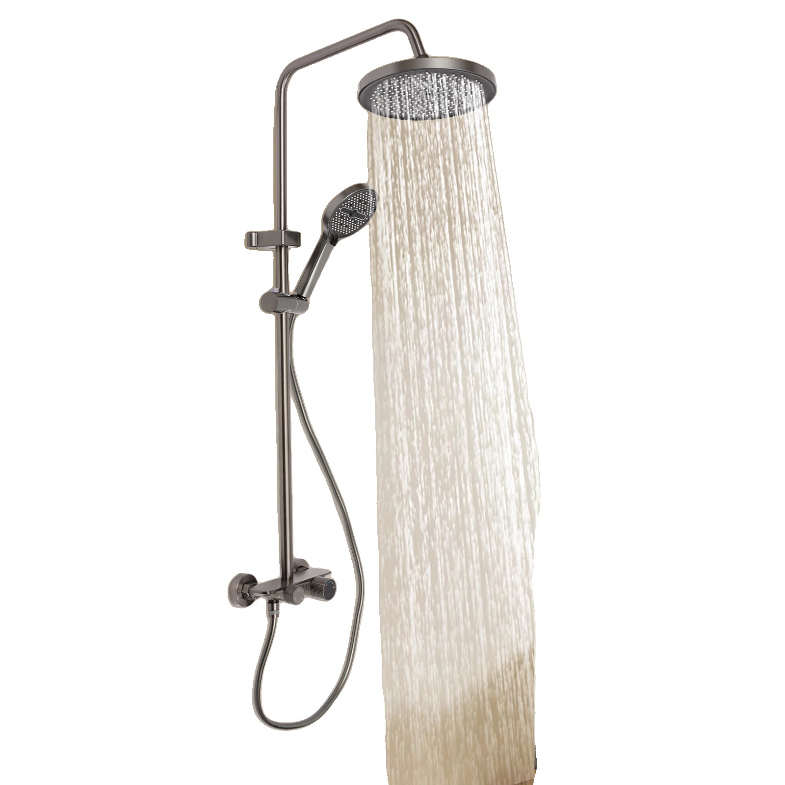 Duschset, 110 Cm Hoch, Wandmontage, Manuelle Und Kopfbrause, Runder Duschkopf, Hochwertiges, Rostbeständiges Material