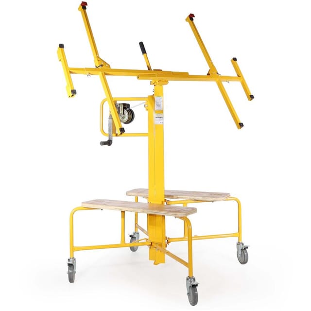 Wiltec - Plattenheber bis max. 75 kg, Höhe 145-350 cm, Montagehilfe für Trockenbau, Paneelheber neigbar mit 4 Rädern mit Feststellbremse