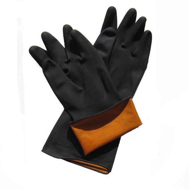 35 cm robuste schwarze Handschuhe, 1 Paar chemikalienbeständige Latexhandschuhe, lange Gummi-Schutzhandschuhe für die Industrie
