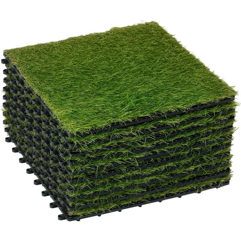 Gartenfliesen Mit Grünem Kunstrasen, 30 X 30 Cm, 10er-set, Kunstrasendichte 6500