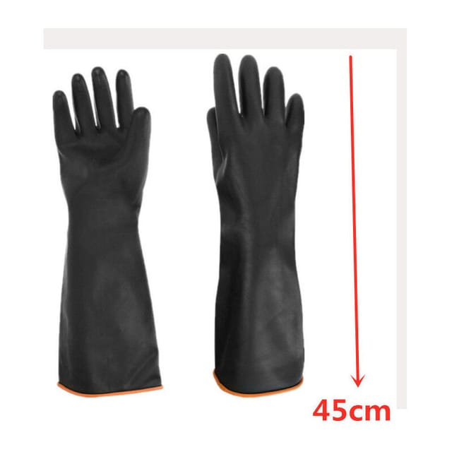 45 cm robuste schwarze Handschuhe, 1 Paar chemikalienbeständige Latexhandschuhe, lange Gummi-Schutzhandschuhe für die Industrie