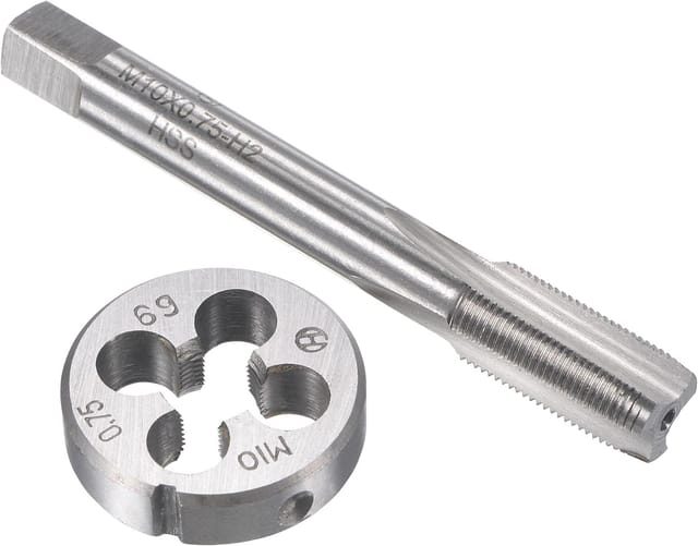 M10 x 0,75 mm metrisches HSS-Gewindebohrer- und Schneideisen-Set, Maschinengewindebohrer mit rundem Werkzeug aus legiertem Stahl - Sollbry