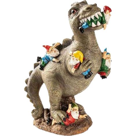 1-teilige Gartenfigur, Dinosaurier Und Gartenzwerg, Wetterfestes Kunstharz, Außendekoration Für Rasen Und Einfahrt