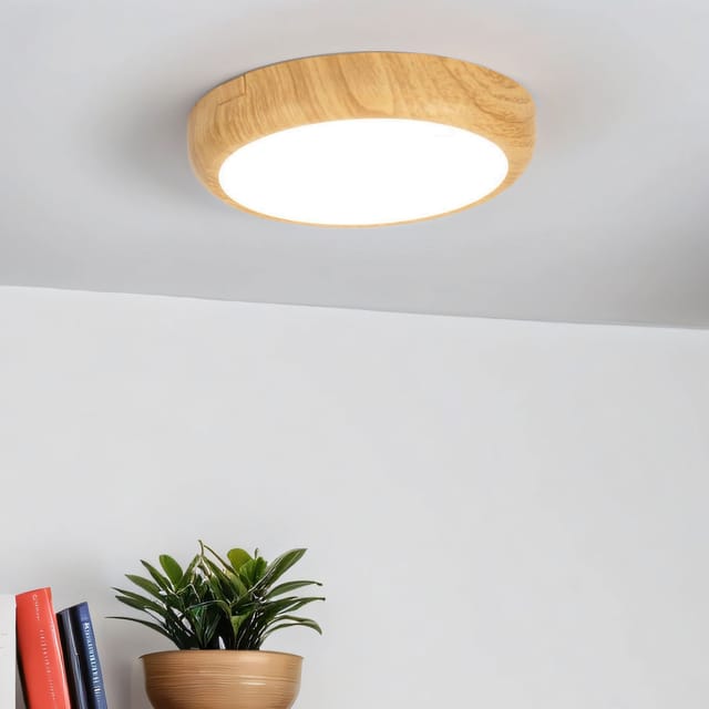 Licht-erlebnisse - Deckenleuchte led d: 17 cm Holz (Kiefer) Weiß rund neutralweiß 4400 k 1450 lm