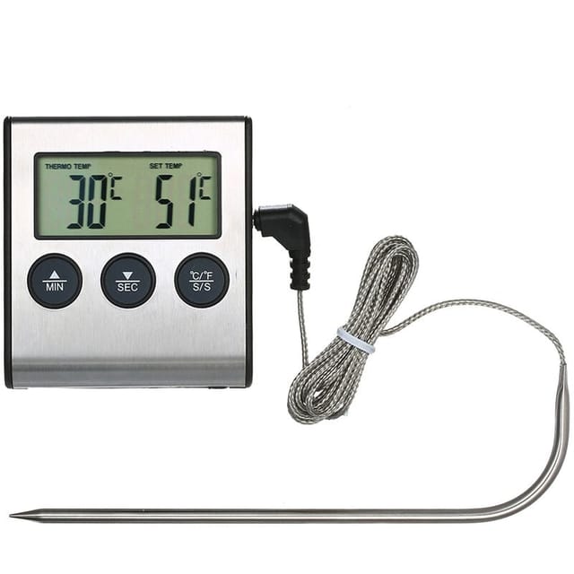 FOREHILL 0250°C Lebensmittelthermometer mit Alarm- und Timerfunktion, Temperaturanzeige für Grillgerichte