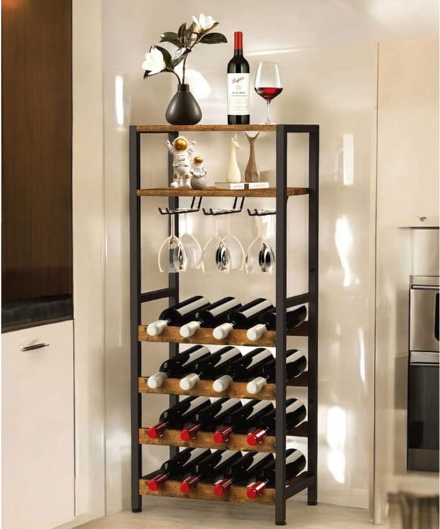 Dandibo - Weinregal Metall Schwarz Stehend mit Glashalter 100 cm 96575 Flaschenregal Flaschenständer Flaschenhalter Modern