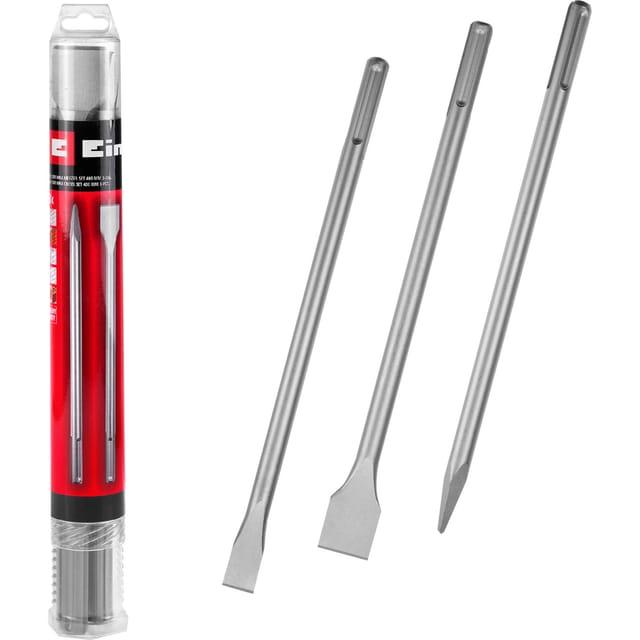 Einhell - Original 3-tlg. sds Max Meißel-Set, 400 mm (mit Spitzmeißel, 20 mm breitem Flachmeißel, und 40 mm breitem Spatmeißel aus langlebigem 40Cr