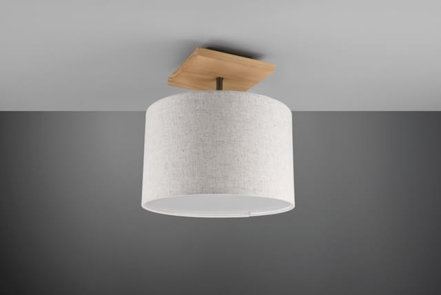 Trio - Deckenleuchte elmau mit Stoffschirm in Beige und Naturholz Sockel, ø 36cm
