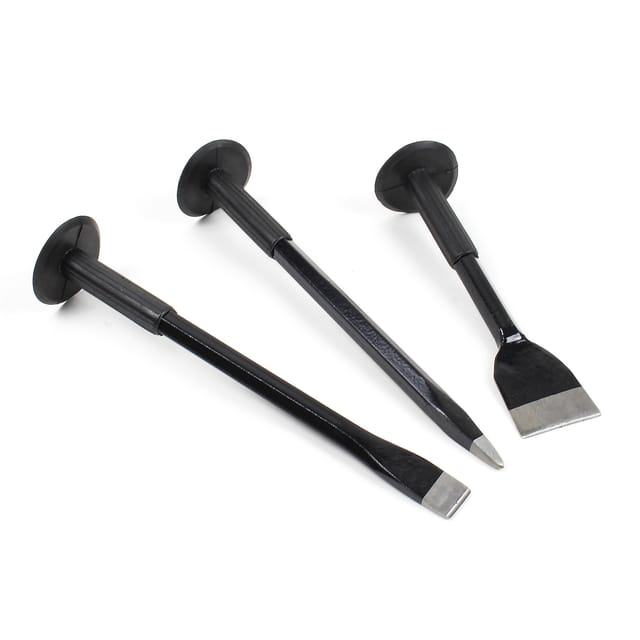 Wiltec - Handmeißel Set 3 teilig, mit Flachmeißel, Spitzmeißel und Breitmeißel, ergonomisch, rutschfest und mit Handschutz ausgestattet