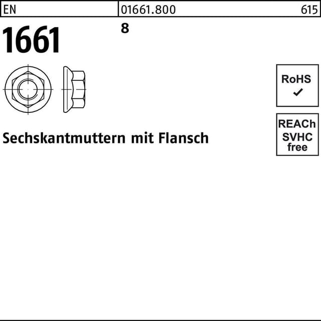 Sechskantmutter EN 1661 m.Flansch M 4 8