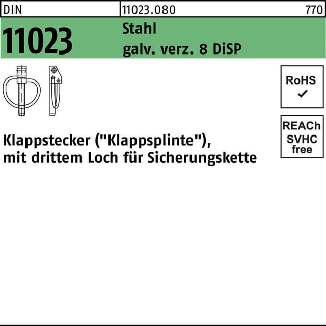 DIN 11023 Klappstecker 10 x 45 gal Zn 8 DiSP (Dickschichtpass.) gal ZnDi S 50 Stk