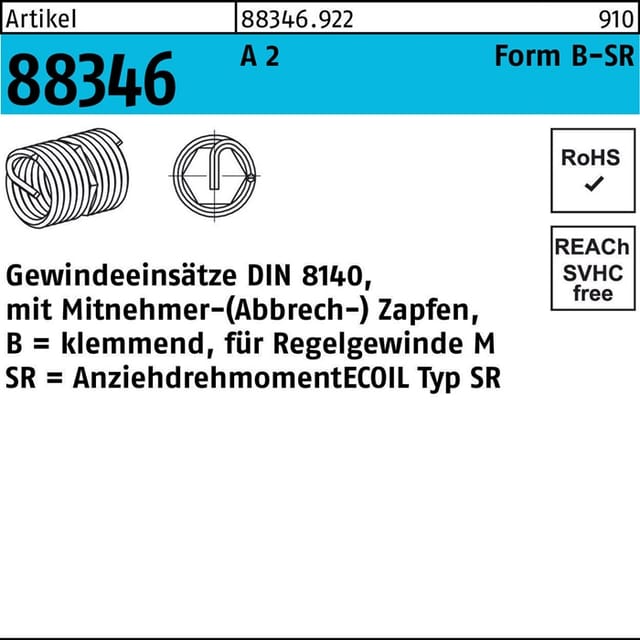 Gewindeeinsatz r 88346 Form b-sr bm 24 x 48 a 2