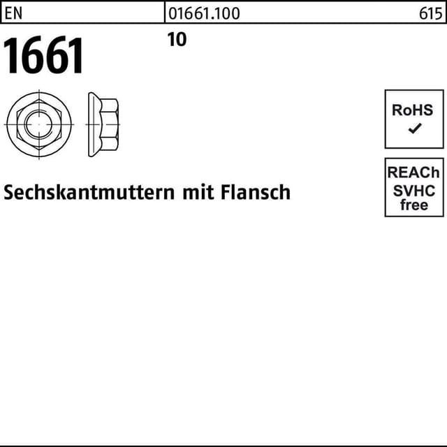 Sechskantmutter EN 1661 m.Flansch M 16 10