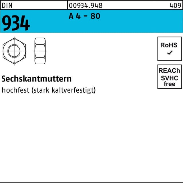 Sechskantmutter DIN 934 M 5 A 4 - 80
