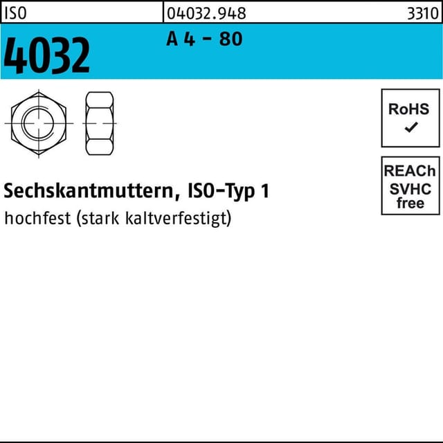 Sechskantmutter iso 4032 m 5 a 4 - 80