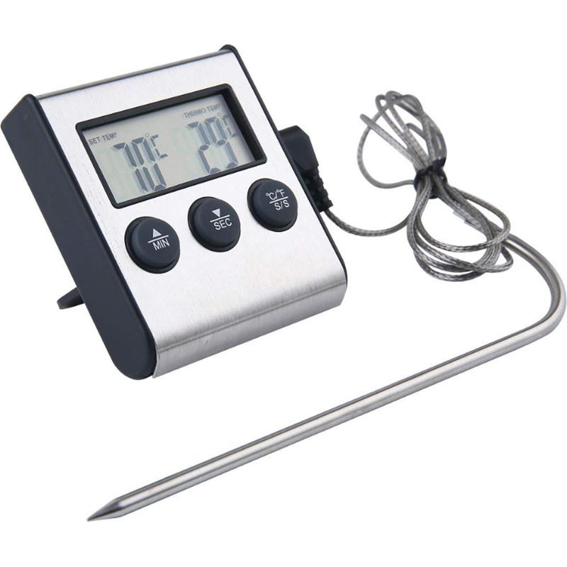 Digitales Led-thermometer Mit Sonde – Temperaturbereich 0–300 °c – Genauigkeit ± 1,5 °c – Timer Bis Zu 99 Stunden 59 Minuten – Magnetischer Ständer